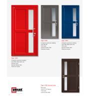 Type 1202 LivingLine – Traffic Red Satinato Glass LivingLine Door, Violet Blue & Clear Glass, Solid Pine Interior, Flush Handle, RAL-Selected Colors, Superior Burglar Resistant